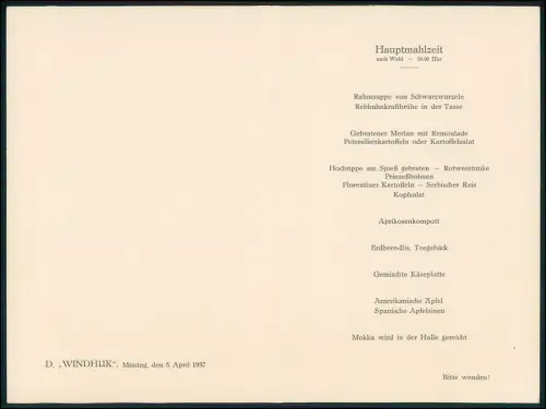 4x Menükarte - Deutsche Afrika-Linien Schiff - Dampfer Windhuk Woermann 1937