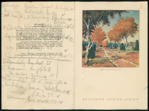 4x Menükarte - Deutsche Afrika-Linien Schiff - Dampfer Windhuk Woermann 1937