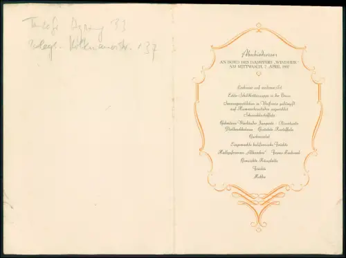 4x Menükarte - Deutsche Afrika-Linien Schiff - Dampfer Windhuk Woermann 1937
