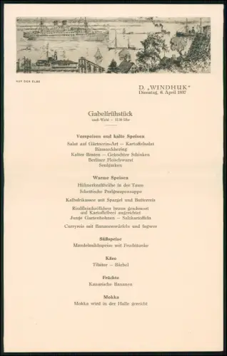 3x Gabelfrühstück - Deutsche Afrika-Linien Schiff Dampfer Windhuk Woermann 1937