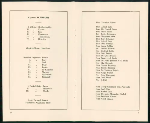 13 S.  Hansa-Fahrt 1937 Teilnehmerliste alle Namen Dampfer Windhuk Woermann 1937