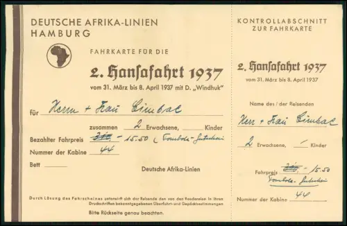 Doku. 2. Hansa-Fahrt 1937 Ziele Holland Belgien - Dampfer Windhuk Woermann 1937