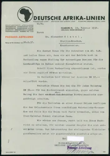 3x Brief Reise 1937 Hansa-Fahrt Windhuk Deutsche Afrika-Linien Kreuzfahrt Doku.