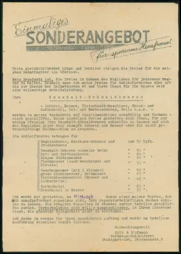 9x alte Belege Prospekte Briefe u. andere - aus Stuttgart alles von einer Person