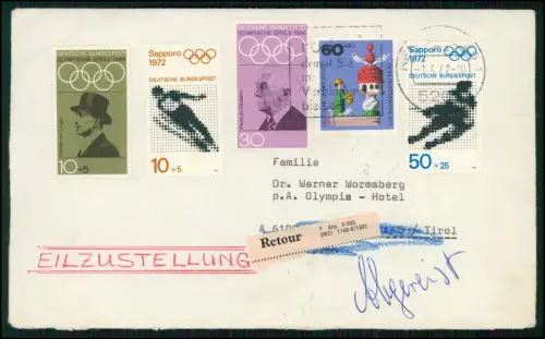 Brief 1972 Olympia München - Sapporo Marken Eilzustellung - Retour Abgereist RAR