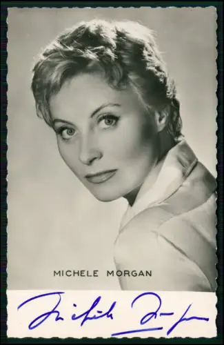 Michele Morgan Autogrammkarte signiert - Hollywood Legende elegant Schwarzweiß