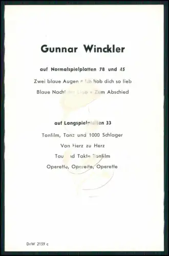 Gunnar Winckler Autogrammkarte Original Signiert Deutsch Sänger Vintage Portrait