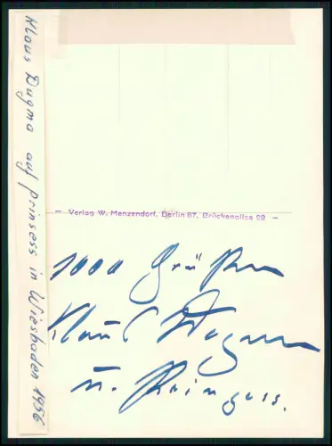 Springreiter Klaus Dugma Füller Widmung - auf Pferd Princess - in Wiesbaden 1956