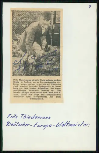 Fritz Thiedemann Original signiert nach Erfolg in Aachen deutscher Springreiter