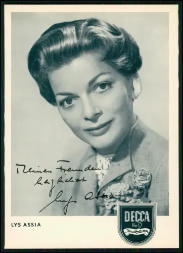 15x10cm Lys Assia Schweiz Schlagersängerin Portrait Autogramm signiert 1955