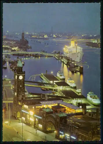 AK - St. Pauli Landungsbrücken - Hamburg bei Nacht - Hafen Lichter Panorama