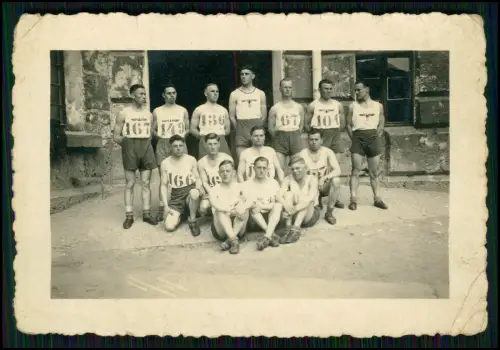 3x Foto - Wehrmacht Sportgruppe - Soldaten im Trikot Turnhemd Badehose ....