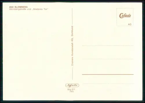 2x AK - AK Blomberg Lippe - Marktplatz Weinbergstraße u. Niederes Tor - Cekade