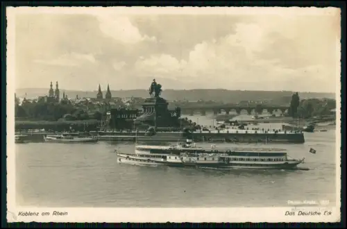 2x Foto AK - Koblenz Deutsches Eck Dampfer Rheinland Schiff Rhein Brücke Denkmal