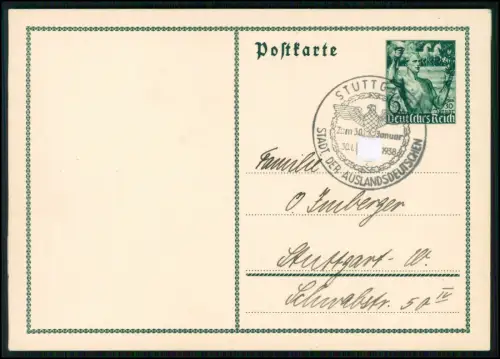 Postkarte Ganzsache - Tag der Auslandsdeutschen - Stempel Stuttgart 1938