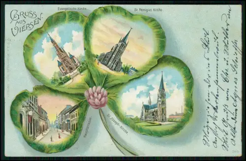 AK Viersen Kirche Hauptstraße - im vierblättrigen Kleeblatt Jugendstil 1904 gel.