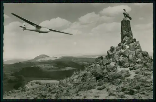 Foto AK - Gersfeld Rhön Wasserkuppe Fliegerdenkmal Segelflugzeug Landpoststempel
