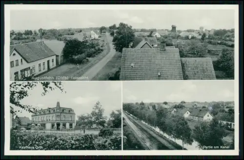 AK Augustfehn Apen Oldenburg – Teilansicht Kaufhaus Orth Partie am Kanal - Dorf