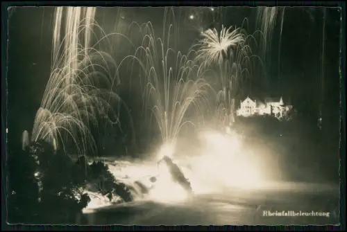 Foto AK Rheinfall Schweiz 1953 gel Neuhausen Feuerwerk Beleuchtung Schloss Wörth