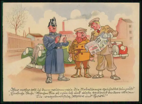 Humor AK Karikatur Polizei Auto Motor und Sport Reklame Hans Pfizner