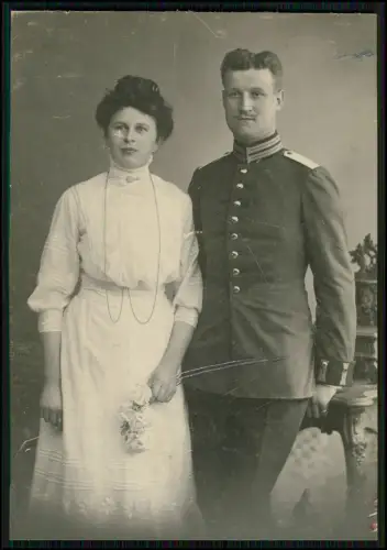 Foto 14x10 - Soldat mit Frau – Originalportrait 1905 - Atelier in Spandau Berlin