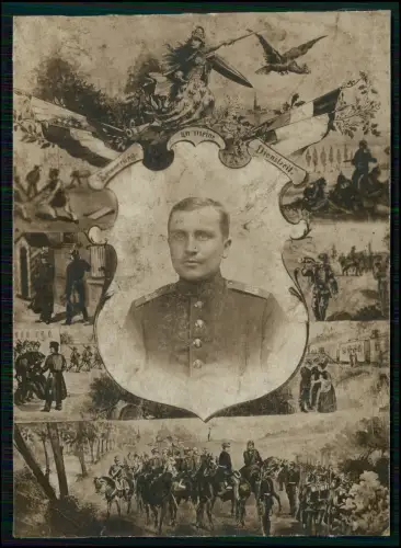 Foto Erinnerung Dienstzeit Soldat Preußen 1900 - Uniform Portrait Collage 13x9cm