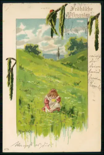Litho AK - Pfingsten - Alfred Mailick Karte - 1902 gelaufen - Mädchen auf Wiese