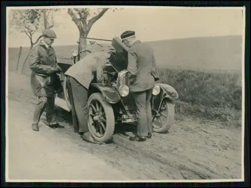 3x Foto - Autopanne Marburg 1930 - Männer Straße Wagen offener Motor Lederjacke