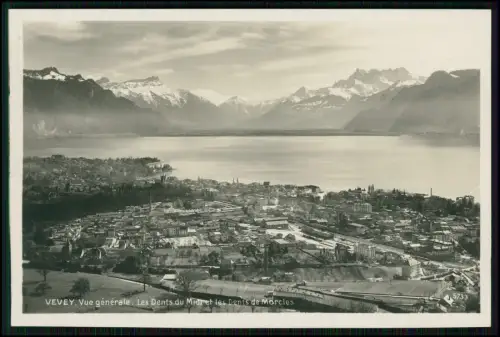 Foto AK - Vevey Vue générale - Dents du Midi Dents de Morcles See - 1928 gel.