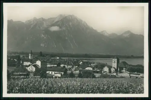 Foto AK - Villeneuve - Blick auf Ort und Grammont-Berg - See im Hintergrund 1928