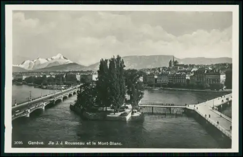 4x Foto AK - Genf J.J. Rousseau Insel Mont Blanc Brücke Altstadt und andere 1928