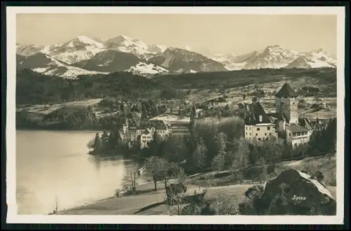 Foto AK - AK Spiez Schweiz - mit Schloss und Alpenpanorama - Thunersee - 1928