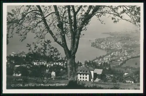 Echt Foto AK - Montreux Clarens Schweiz - Genfersee mit Alpen Panorama - 1930