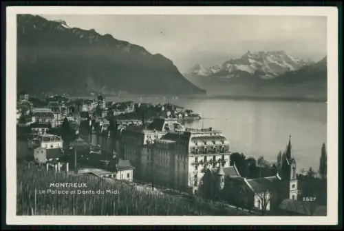 Foto AK - Montreux Schweiz Hotel Palace Dents du Midi Genfersee Alpen 1928 gel.