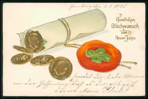 4x Präge AK - Neujahr neuen Jahre .... alle 1904-05 gelaufen - Glückwunschkarten