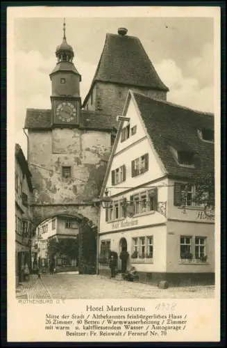 AK - Rothenburg o.d.T. Hotel Markusturm Stadtmauer Uhrturm Touristenzimmer 1928