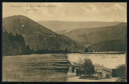 AK - Panorama von der Schmücke gesehen - Hotel Penion - Sachsenstein Thüringen