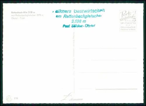 AK - Rettenbach Alm Rettenbachgletscher Ötztal Tirol alte Postkarte Alpengasthof
