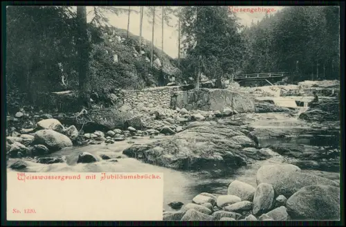 AK  Riesengebirge Lausitz Weisswasser-Grund Bílé Labe Jubiläumsbrücke Felsenbach