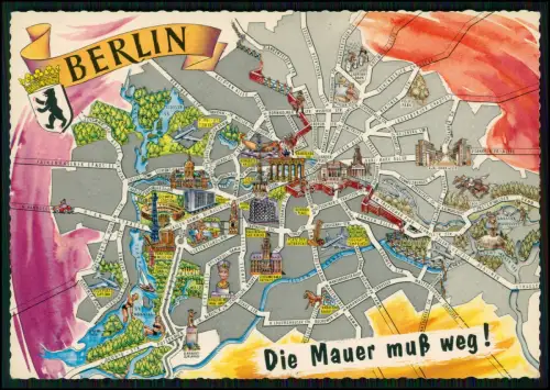 3x AK Berlin Die Mauer muß weg! - Breitscheidplatz bei Nacht - Messe & Funkturm