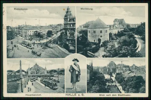 AK - Halle a. S. Mehrbildkarte Riebeckplatz Hauptbahnhof  1918 Feldpost gelaufen