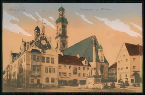 AK Freising Marienplatz Rathaus Mariensäule Stadtpfarrkirche St. Georg 1910 gel.