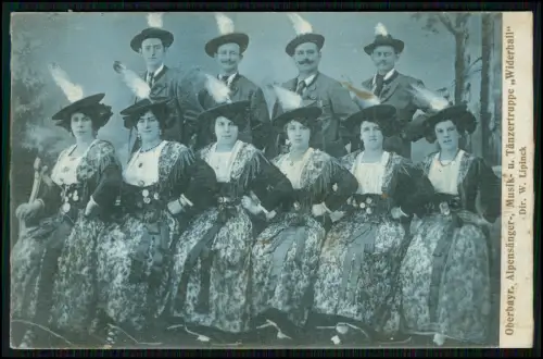 AK Oberbayerische Alpensänger u. Tänzertruppe Widerhall Dir. W. Lipinck Bahnpost