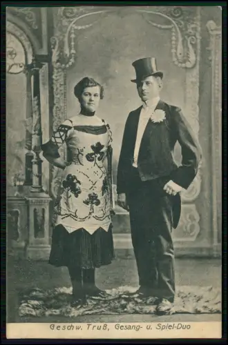 AK Geschwister Truß - Gesangsduo, Bühnenfoto, Varieté, Kabarett, Spiel-Duo Frack
