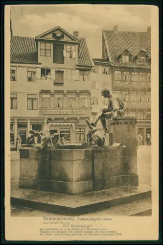 AK Eulenspiegelbrunnen Braunschweig - Denkmal Schelm Till Eulenspiegel 1919 gel.