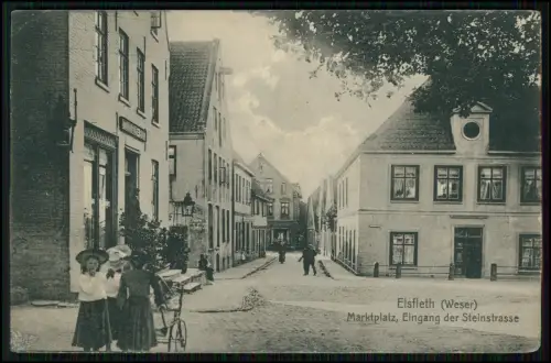 AK - Elsfleth Weser Marktplatz Eingang Steinstraße Straßenansicht 1908 gelaufen