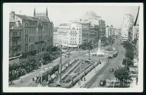 3xAK Beograd Terazije Belgrad Serbien Hotel Moskva Straßenbahn Platz Jugoslawien
