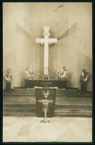 Foto AK - Kirchenaltar Berlin Schmargendorf - Kreuz, Adler, Taufbecken 1929 gel.