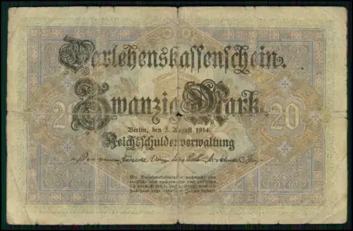4x- 20 Mark Darlehnskassenschein 1914 + Reichsbanknoten Sammlung Deutsches Reich
