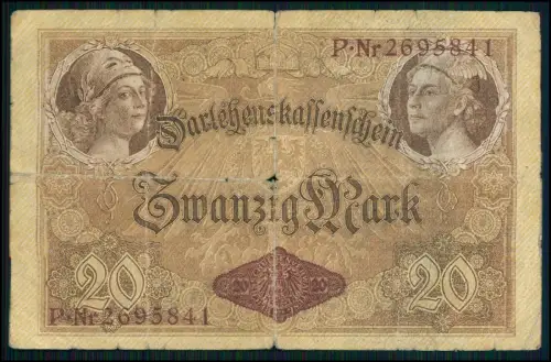 4x- 20 Mark Darlehnskassenschein 1914 + Reichsbanknoten Sammlung Deutsches Reich